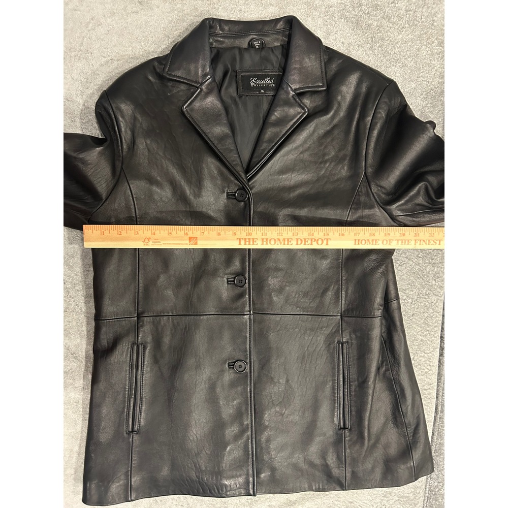 Excelled Collection Womens Black Leather Blazer Jacket Coat 3 Button Size XL RS - Picture 6 of 10